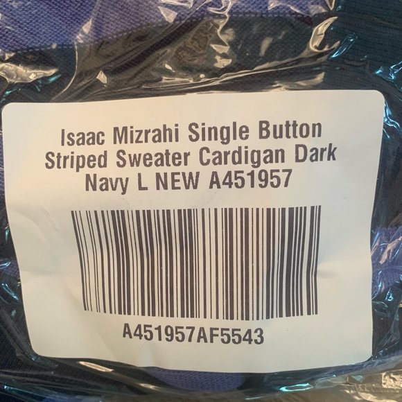 NWT ISAAC MIZRAHI SINGLE BUTTON STRIPED CARDIGAN SWEATER DARK NAVY LARGE - Picture 12 of 13